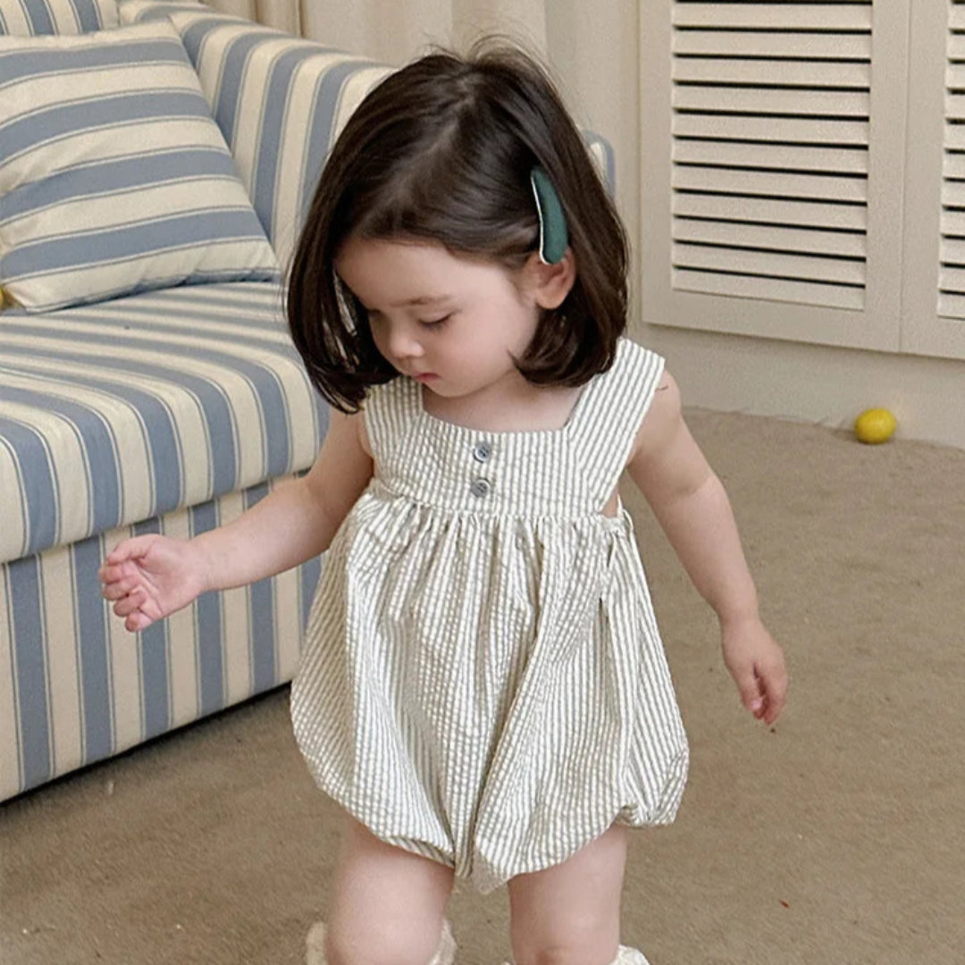 2025 verão novo bebê sem mangas listrado bodysuit algodão infantil menina casual cinta macacão recém-nascido da criança roupas casuais 0-24m