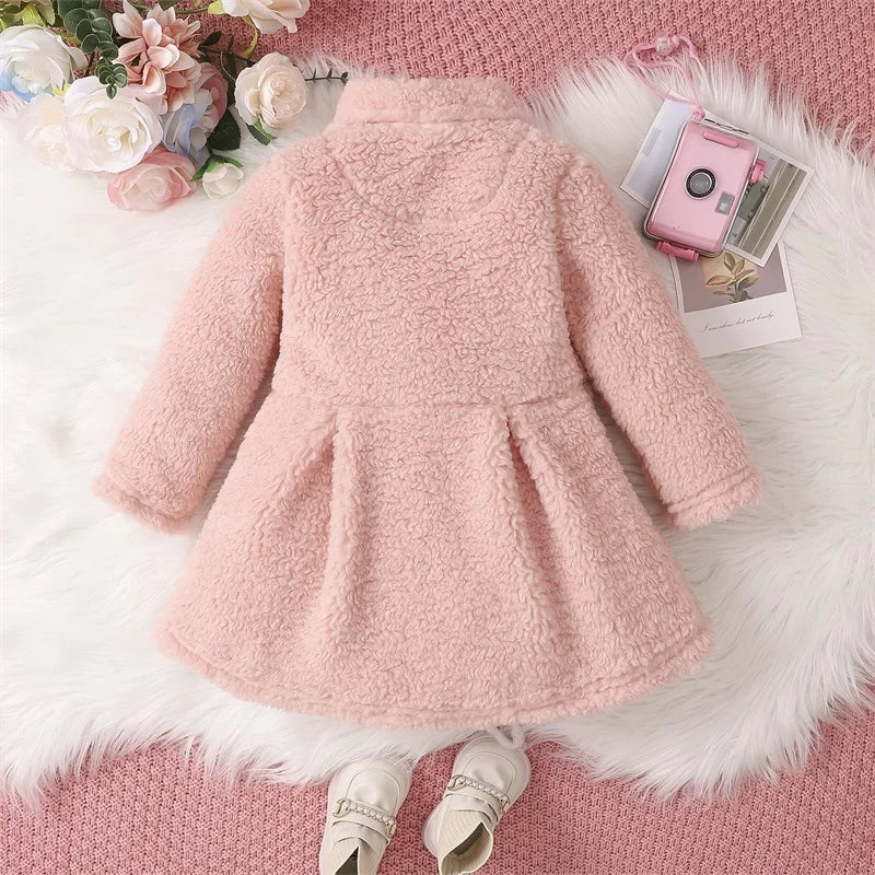 Lioraitiin criança bebê menina outono inverno roupas sherpa trench coat velo vestido de princesa casaco jaqueta crianças sobretudo