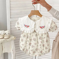 2024 novo verão bebê recém-nascido menina macacão de manga curta algodão bordado infantil bebê meninas macacão 0-24m roupas do bebê meninas