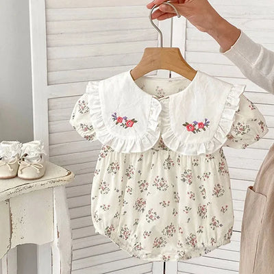 2024 novo verão bebê recém-nascido menina macacão de manga curta algodão bordado infantil bebê meninas macacão 0-24m roupas do bebê meninas