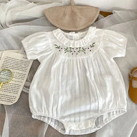 2024 novo verão bebê recém-nascido menina macacão de manga curta algodão bordado infantil bebê meninas macacão 0-24m roupas do bebê meninas