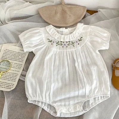 2024 novo verão bebê recém-nascido menina macacão de manga curta algodão bordado infantil bebê meninas macacão 0-24m roupas do bebê meninas