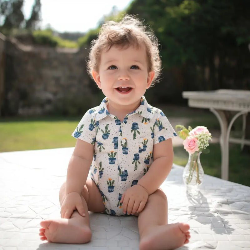 Sanlutoz Suave Bebê Meninos Verão Manga Curta Bodysuits Padrão Bonito Infantis Macacões Roupas