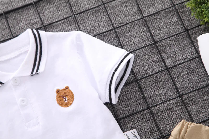 Verão bebê menino conjuntos de roupas moda urso bordado manga curta camiseta + shorts crianças 2 pçs terno 1-5y menina crianças conjunto esportivo