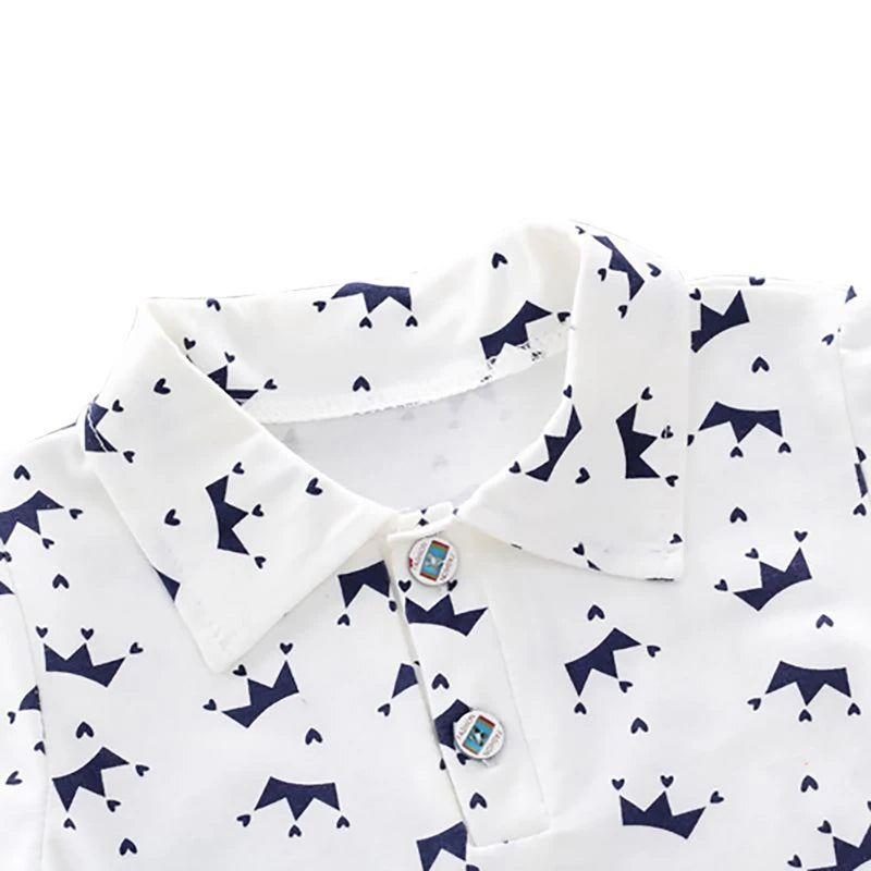 2 pçs crianças roupas para menino 1-4y coroa impressão camisa + jeans curto verão algodão macio crianças conjunto da criança casual passeio moda terno
