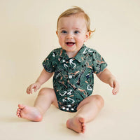 Pudcoco infantil bebê menino manga curta macacão moda impressão lapela pescoço botão-up bodysuit roupas casuais de verão