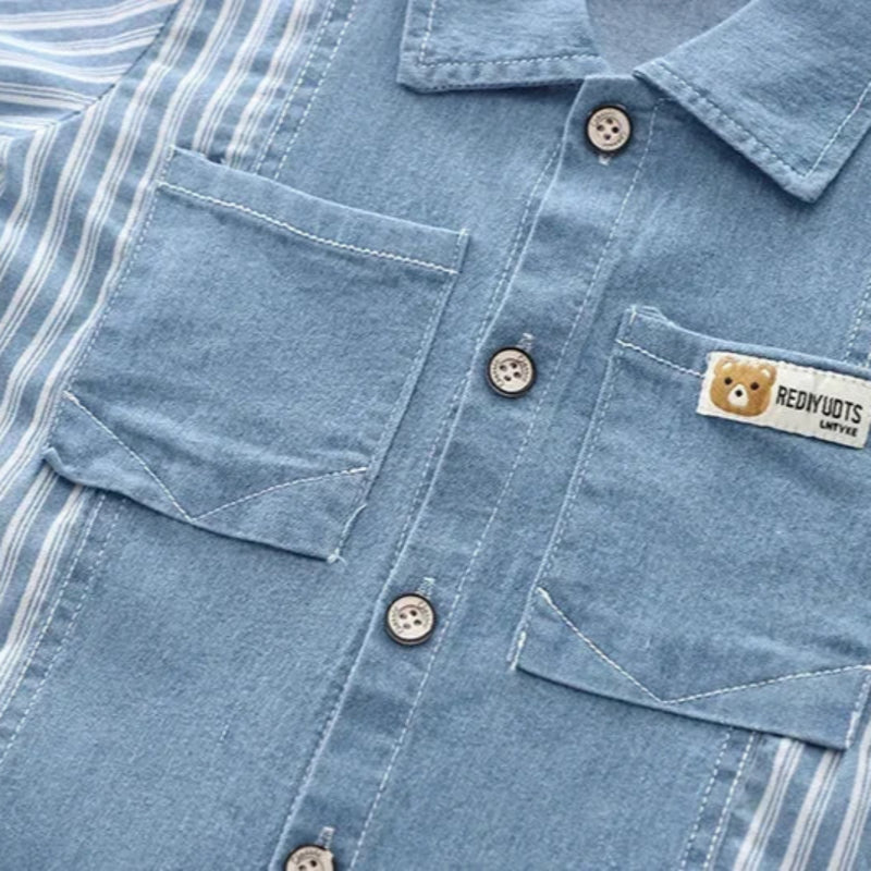 Novas crianças moda meninos denim conjuntos de roupas casuais camisas listradas shorts 2 pçs crianças terno ao ar livre da criança terno 0-5 anos