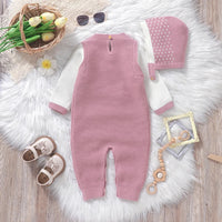 Bebê recém-nascido macacão de malha infantil menina macacão bonito arcos outono roupas do miúdo chapéu criança macacão 0-18m roupa quente manga longa 2pc