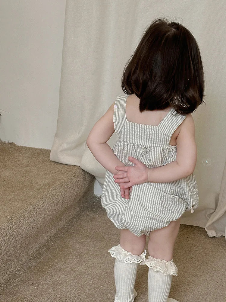 2025 verão novo bebê sem mangas listrado bodysuit algodão infantil menina casual cinta macacão recém-nascido da criança roupas casuais 0-24m