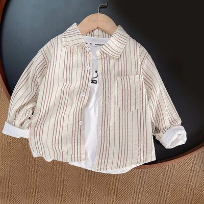 Crianças roupas coleção primavera meninos listrado manga longa camisa xadrez elegante e confortável crianças casacos casuais