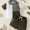 1-6 anos crianças meninos gola flip cor bloqueada pit stripe topo + shorts moda 2 pçs/set ensolarado bonito meninos verão conjunto
