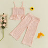 Pudcoco Conjunto de 2 peças de roupa de verão para bebês meninas com babados sólidos e tops sem mangas e calças com textura ondulada 0-4T