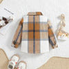 Outono menino menina casaco coreano novas crianças neutro xadrez lapela lã camisa de manga comprida moda cardigan curto
