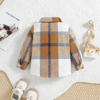 Outono menino menina casaco coreano novas crianças neutro xadrez lapela lã camisa de manga comprida moda cardigan curto