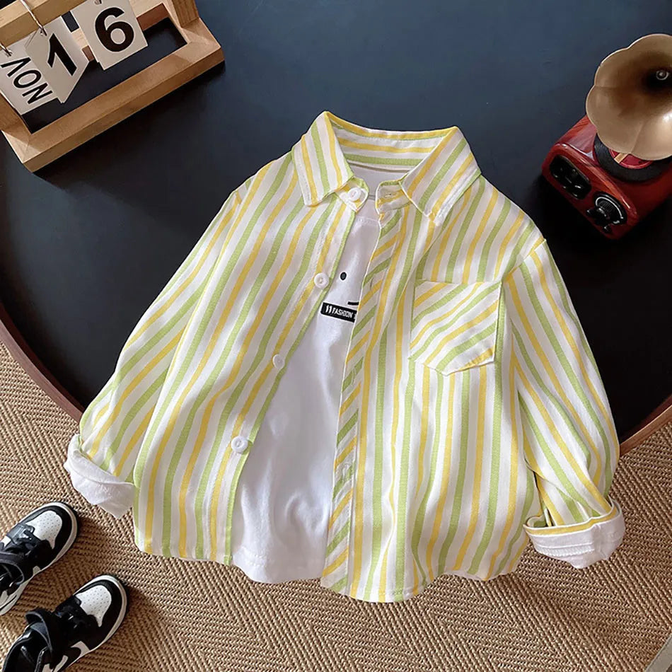 Crianças roupas coleção primavera meninos listrado manga longa camisa xadrez elegante e confortável crianças casacos casuais