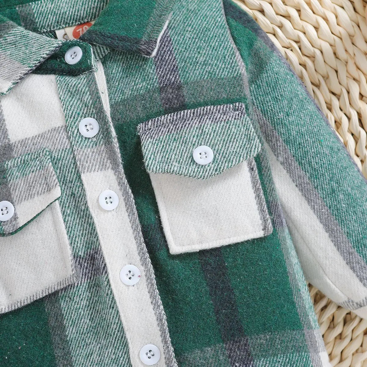 Outono menino menina casaco coreano novas crianças neutro xadrez lapela lã camisa de manga comprida moda cardigan curto