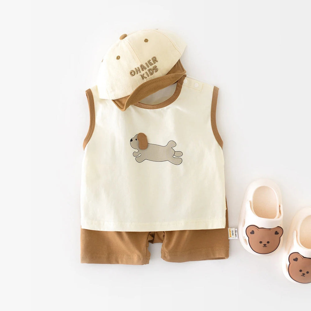 Milancel novo conjunto de roupas de bebê de verão 0-3t desenhos animados cães bloco de cores meninos colete + shorts roupa infantil 2 peças