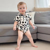 Pudcoco infantil bebê menino manga curta macacão moda impressão lapela pescoço botão-up bodysuit roupas casuais de verão