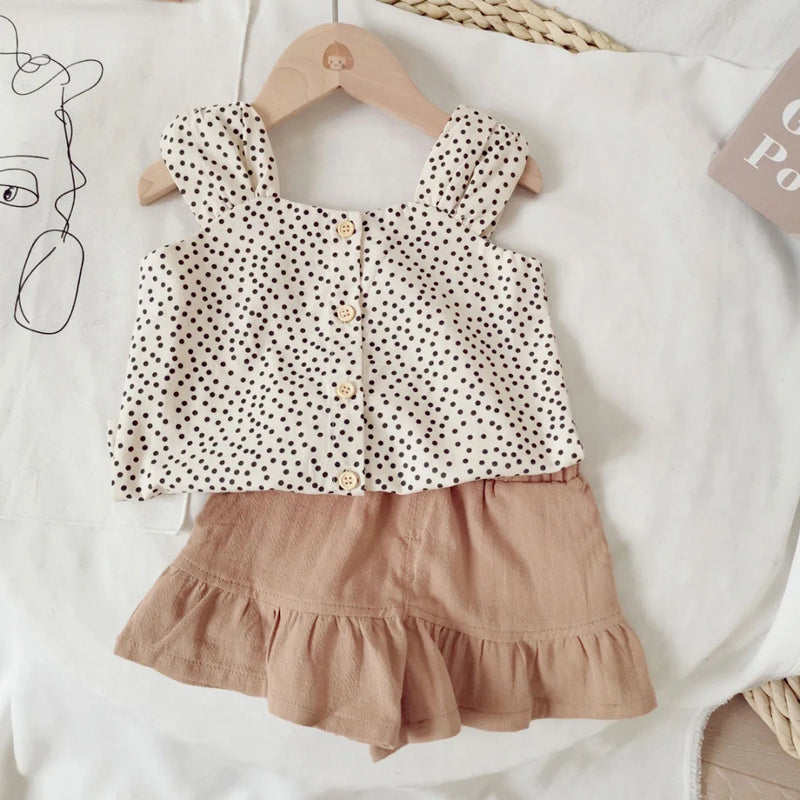Moda coreana bebê meninas conjuntos de roupas algodão bonito criança crianças sem mangas 2 peças ternos verão