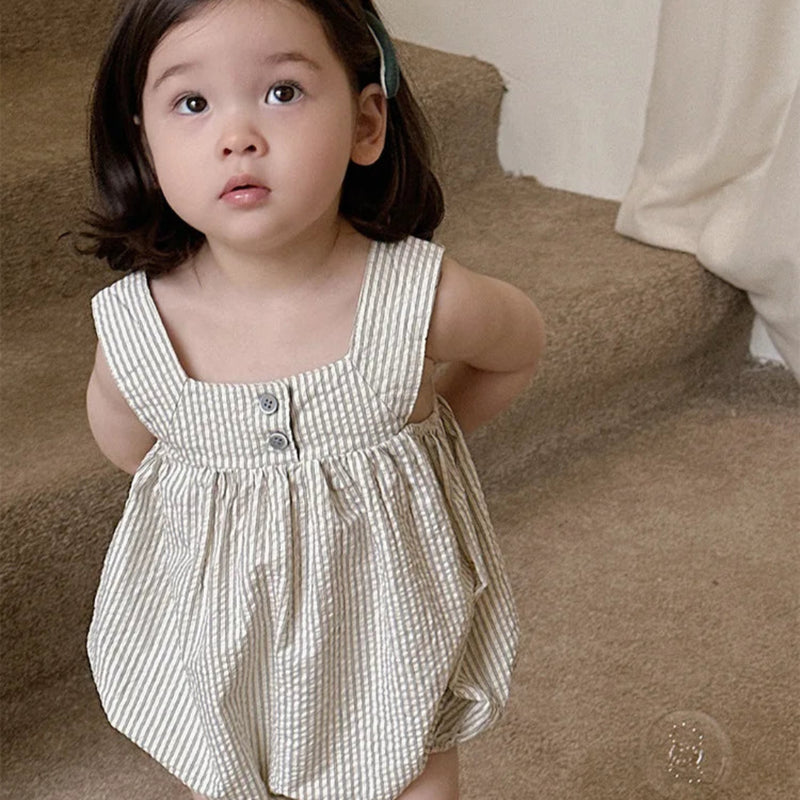 2025 verão novo bebê sem mangas listrado bodysuit algodão infantil menina casual cinta macacão recém-nascido da criança roupas casuais 0-24m
