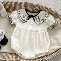 2024 novo verão bebê recém-nascido menina macacão de manga curta algodão bordado infantil bebê meninas macacão 0-24m roupas do bebê meninas