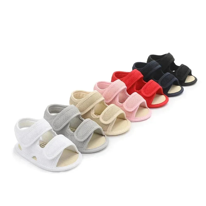 Sandálias unissex de verão para crianças de 0 a 18 meses, sapatos para meninas, cor sólida, pano líquido, respirável, sandálias para meninos e meninas