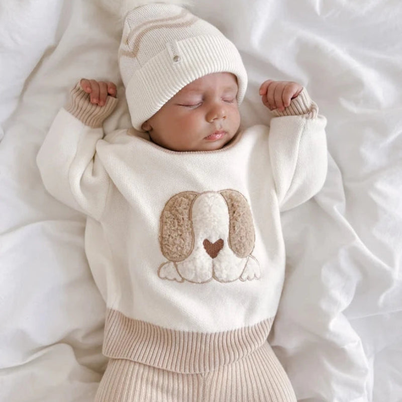 Baby Girl's Warm Long Sleeve Round Neck Sweater, Dog Bordado, Knit Pullover, Sweaters, Tops De Malhas, Roupas De Inverno, Bonito