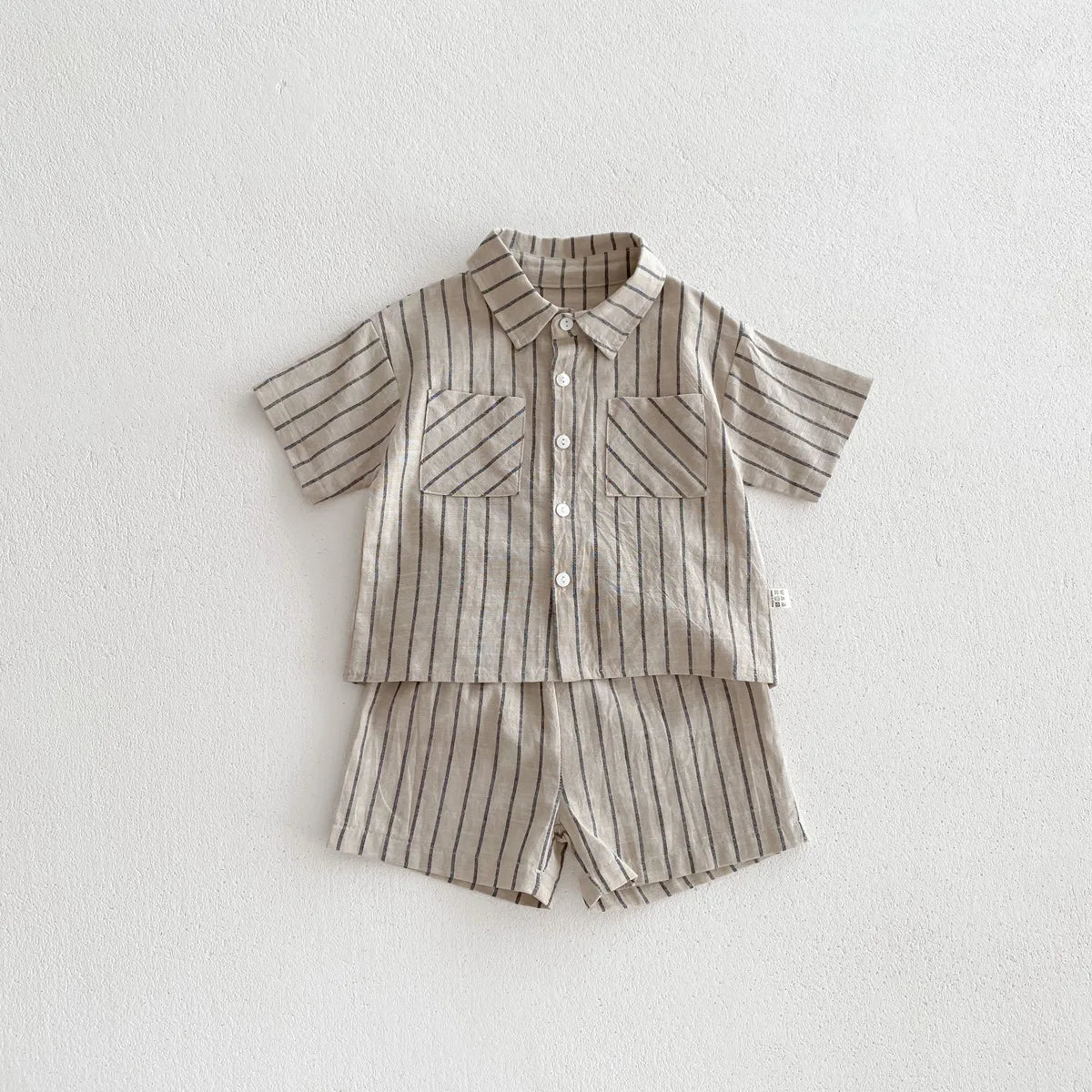 Conjunto de treino listrado infantil, Camisa e shorts com gola virada para baixo, Roupas de meninos e meninas, Roupas infantis, Verão, 2 peças, 2024