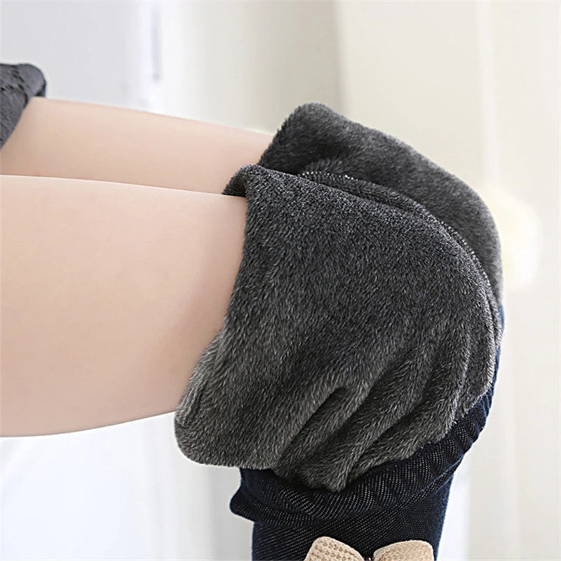 Novo outono inverno meninas jean calças quentes crianças leggings engrossar veludo bowknot crianças calças do bebê menina leggings de gelo