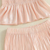 Pudcoco Conjunto de 2 peças de roupa de verão para bebês meninas com babados sólidos e tops sem mangas e calças com textura ondulada 0-4T