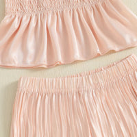 Pudcoco Conjunto de 2 peças de roupa de verão para bebês meninas com babados sólidos e tops sem mangas e calças com textura ondulada 0-4T