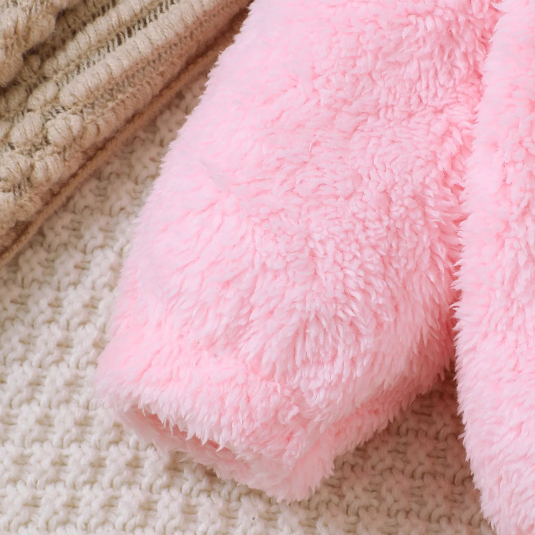 Outono e inverno rosa fofo conjunto bebê meninas bonito dos desenhos animados coelho figura com capuz manga longa com capuz cintura elástica calças de cor sólida