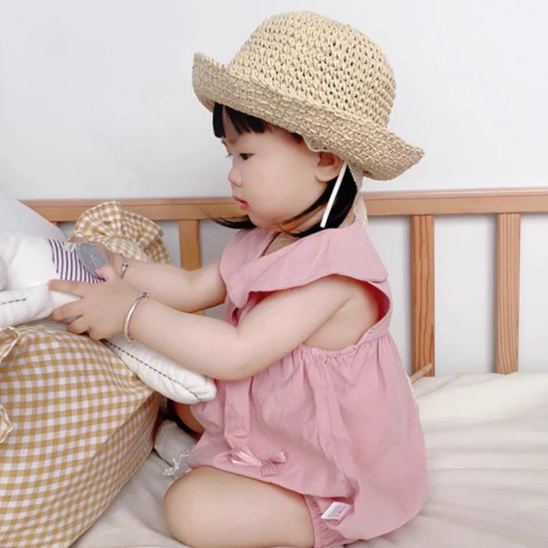 2025 verão novo arco rosa roupas recém-nascidos para meninas bebê estilo bonito puro algodão sem mangas boneca pescoço triângulo macacão