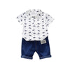 2 pçs crianças roupas para menino 1-4y coroa impressão camisa + jeans curto verão algodão macio crianças conjunto da criança casual passeio moda terno