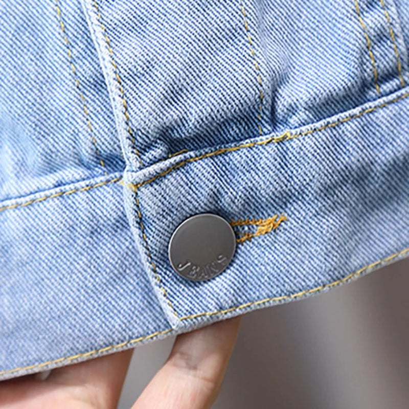 Casaco jeans de peito único, manga comprida, casaco casual de lapela, bolso simples, masculino, primavera e outono, 1-8 anos, 2022