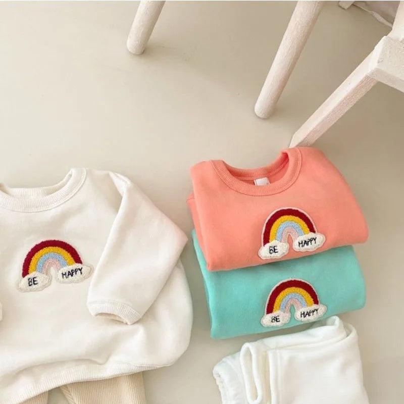 MILANCEL-Crianças arco-íris velo acolchoado tops e calças conjunto, hoodie do bebê, infantil Outwear roupas, outono, novo, 2pcs