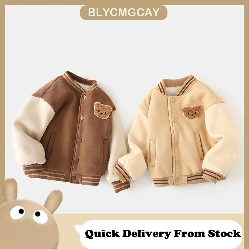 Roupas de bebê de outono e inverno de 0 a 5 anos, jaqueta de beisebol de pelúcia, roupas de algodão, meninas, meninos, top grosso, moletom com capuz infantil
