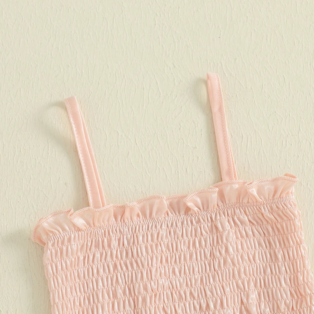 Pudcoco Conjunto de 2 peças de roupa de verão para bebês meninas com babados sólidos e tops sem mangas e calças com textura ondulada 0-4T