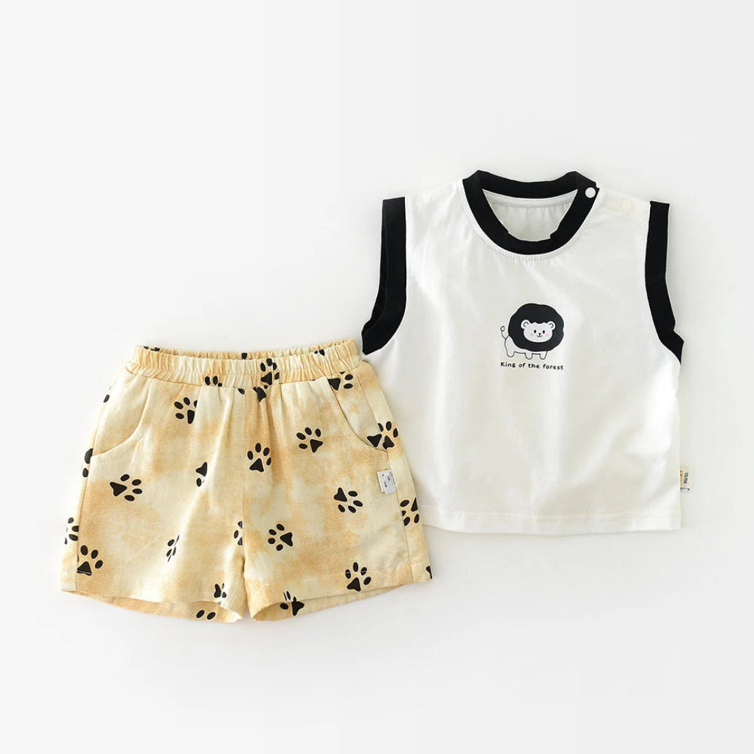 Milancel novo conjunto de roupas de verão para bebês meninos colete com estampa de leão + shorts com estampa de pata 3-24 meses roupa confortável para meninas pequenas 2 peças