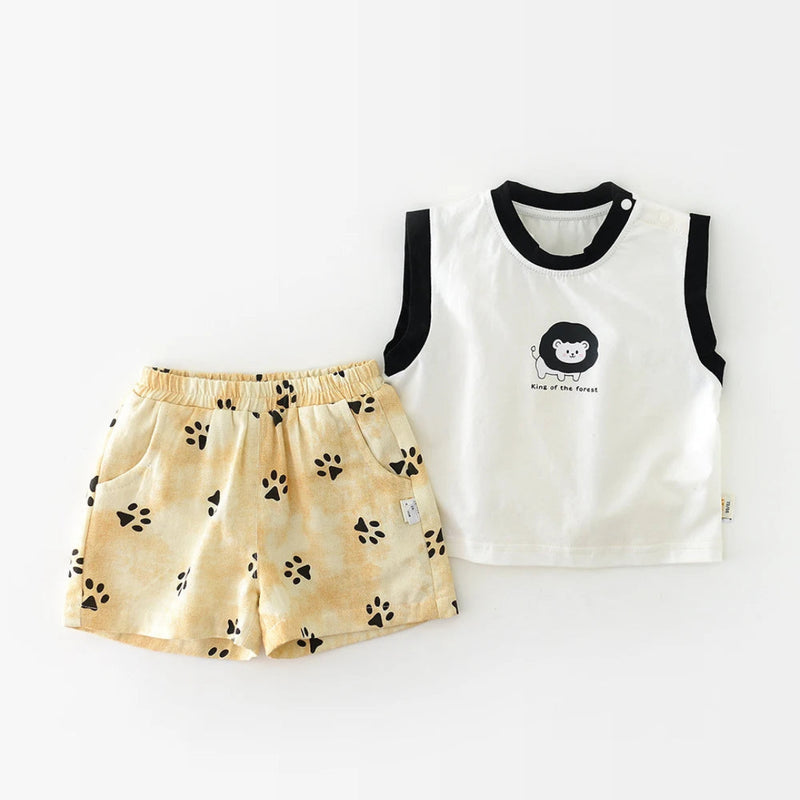 Milancel novo conjunto de roupas de verão para bebês meninos colete com estampa de leão + shorts com estampa de pata 3-24 meses roupa confortável para meninas pequenas 2 peças