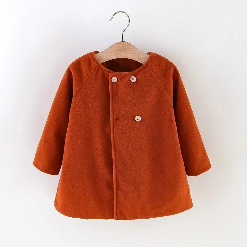 Inverno novas meninas casaco casaco botões soltos cor sólida meninas casaco de inverno manga longa quente casaco grosso (0-3 anos de idade meninas)
