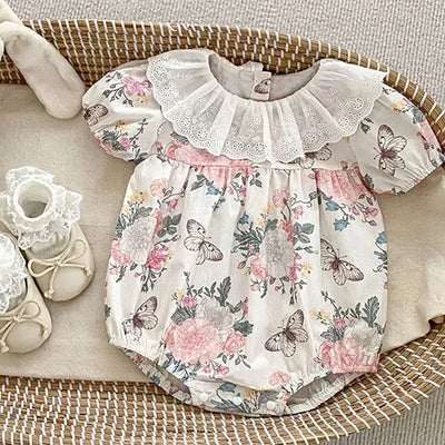 2024 novo verão bebê recém-nascido menina macacão de manga curta algodão bordado infantil bebê meninas macacão 0-24m roupas do bebê meninas