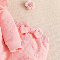 Roupas de bebê recém-nascido terno 3-24 meses manga longa bonito em forma de coração impresso babados camiseta e arco frontal calças terno