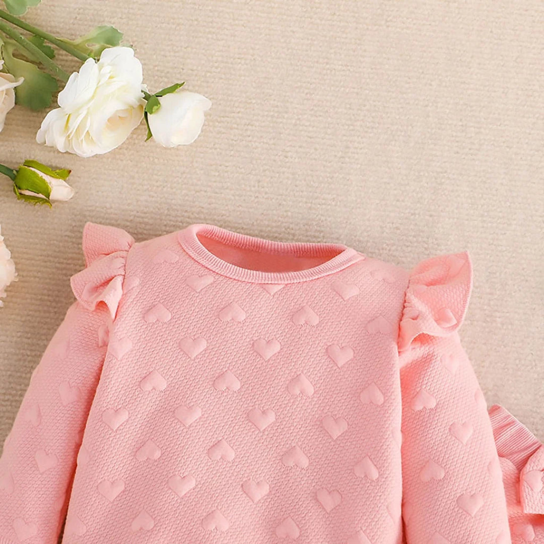 Roupas de bebê recém-nascido terno 3-24 meses manga longa bonito em forma de coração impresso babados camiseta e arco frontal calças terno