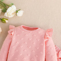 Roupas de bebê recém-nascido terno 3-24 meses manga longa bonito em forma de coração impresso babados camiseta e arco frontal calças terno