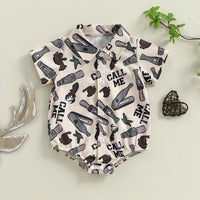 Pudcoco infantil bebê menino manga curta macacão moda impressão lapela pescoço botão-up bodysuit roupas casuais de verão