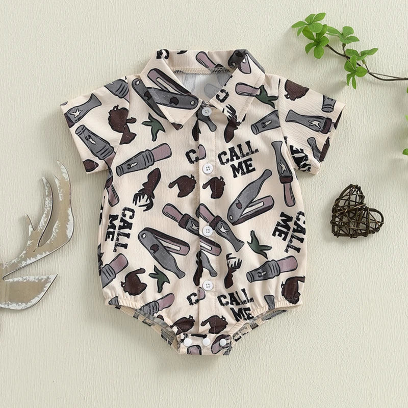Pudcoco infantil bebê menino manga curta macacão moda impressão lapela pescoço botão-up bodysuit roupas casuais de verão
