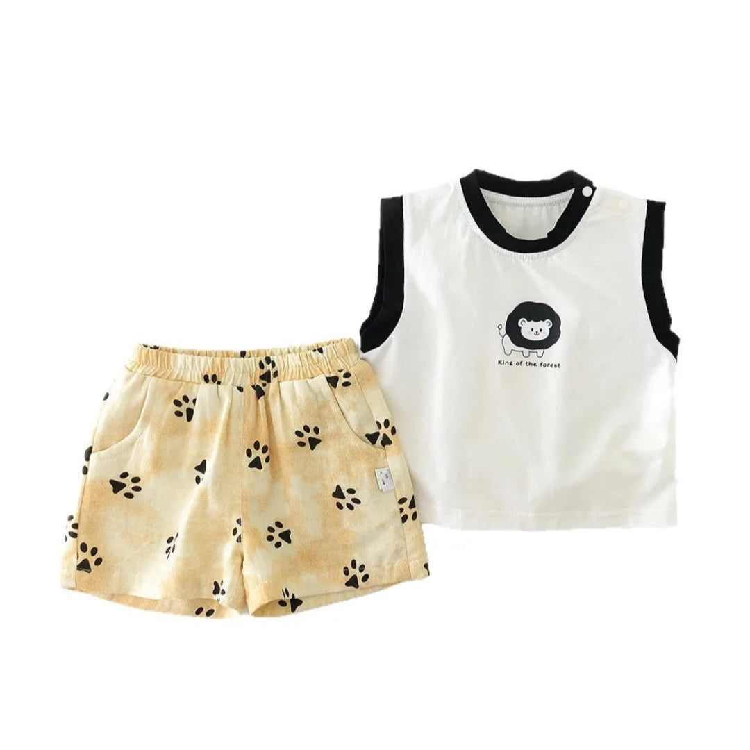 Milancel novo conjunto de roupas de verão para bebês meninos colete com estampa de leão + shorts com estampa de pata 3-24 meses roupa confortável para meninas pequenas 2 peças