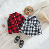 Outono menino menina casaco coreano novas crianças neutro xadrez lapela lã camisa de manga comprida moda cardigan curto
