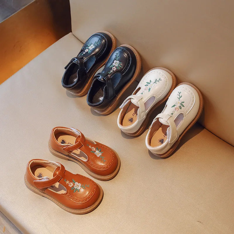 Bonito flores imprimir meninas oxfords primavera outono crianças sapatos de couro macio do plutônio para a escola da menina da criança t-cinta sapatos casuais